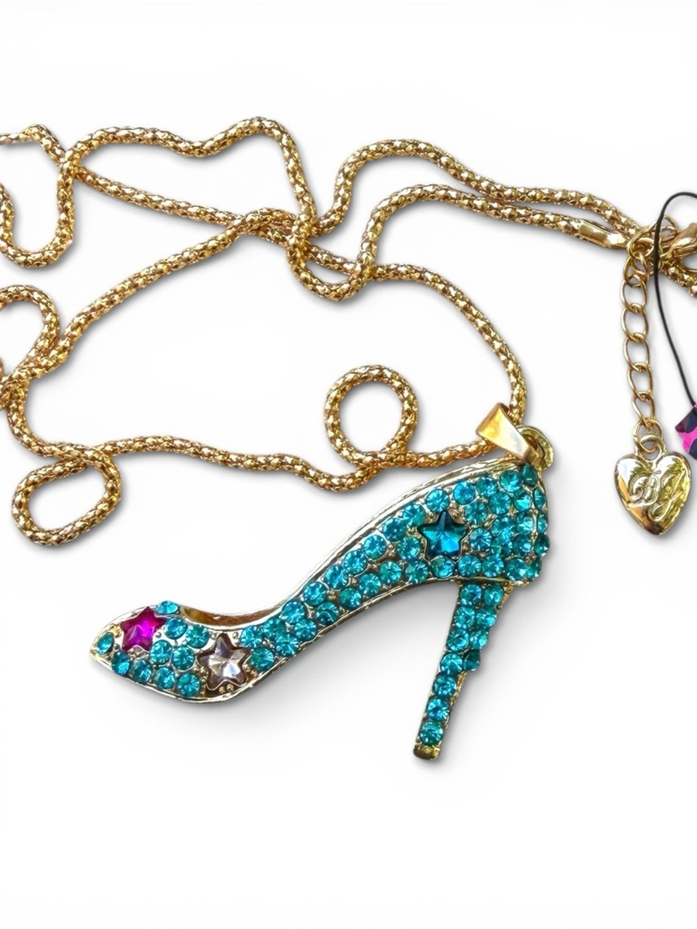 Betsey Johnson Blue Rhinestone Stiletto High-Heel Pendant Necklace NWT - Picture 3 of 9